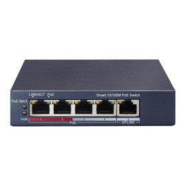 DS-3E1105P-EI HIK 4 Port Fast Ethernet Smart PoE Switch Unmanaged with 4X 10/100Mbps PoE Ports & 1X 10/100Mbps RJ45 Port, 60W PoE Power Budget, Plug & Play, Sturdy Metal, Fanless(OEM No Logo)