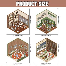 TELAIN 4 Sets DIY 3D House Stickers, 3D Sticker Scene, Miniature Scene Stickers, Cute Cartoon Sticker Scenes for Adults and Kids