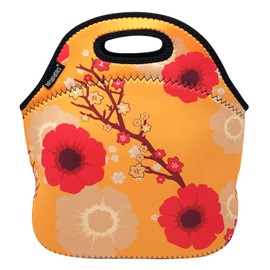 Wrapables Insulated Neoprene Reusable Lunch Bags, One Size, Orange Floral