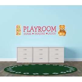 Kids Playroom Wall Decal Teddy Bear Kids Bedroom Toys Home Wall Decoration Playroom Share Imagine Laugh Lettering Art Design Vinyl Wall Decal Sticker 20" X 4"