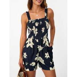 AUTOMET Rompers for Women Summer Vacation Beach Outfits Square Neck Shorts Jumpsuits Overalls Loose Fit 2025 Resort Wear Black L