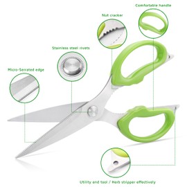 Kitchen Scissors, 10 inch Kitchen Shears Heavy Duty All Purpose Meat Scissor Food Shears, Dishwasher Safe Cooking Scissors Stainless Steel - Green