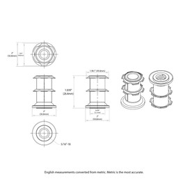 Outwater Industries Double Star Threaded Caster Insert | Heat Treated Steel | Fits 2 Inch Round 16-18 Gauge Tube | Thread: 5/16-18 | 4 Pack