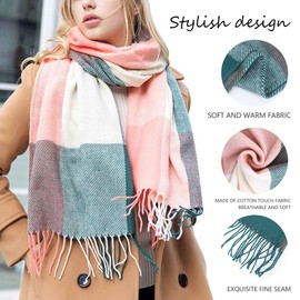ECOMBOS Winter Tartan Scarf - Women Long Plaid Scarves Warm Wool British Style Spinning Tassel Shawl Stole For Women Ladies