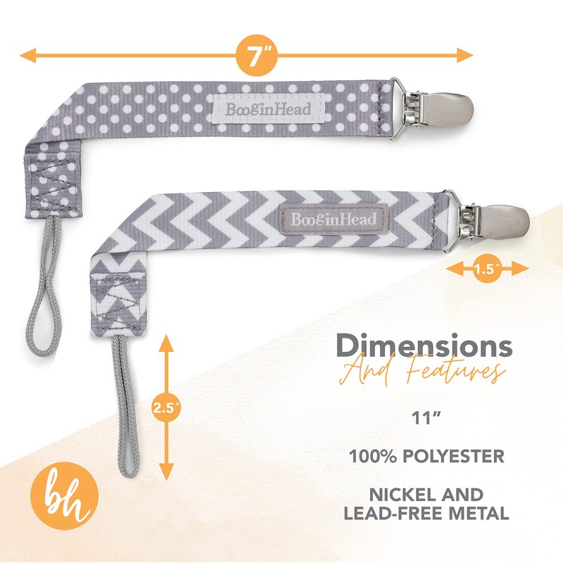 BooginHead Pacifier Clip Pacifier Holder PaciGrip 2-Pack, Pink Rainbows