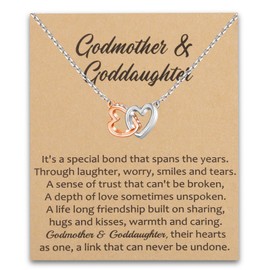 FUSTMW Godmother and Goddaughter Necklaces Goddaughter Gifts from Godmother Goddaughter Double Heart Necklace Christian Gifts, Small, No Gemstone