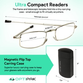 OPTIPAK Hard Case Folding Reading Glasses – Pocket Wallet Purse Compact Spring Hinge Readers for Men & Women – Lightweight Foldable Eyeglasses (Pack of 1)