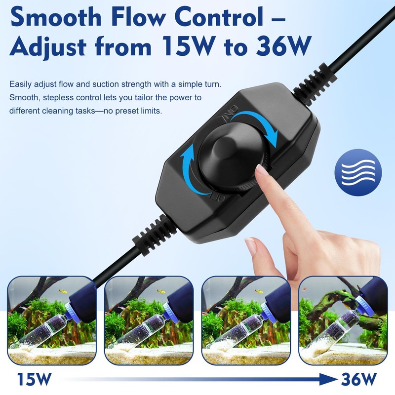 AQQA DC 36W Electric Aquarium Vacuum Gravel Cleaner 6-in-1 Multifunctional