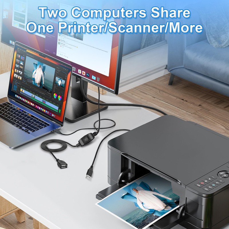 GIASYIEH USB Splitter 1 in 2 Out, Printer Cable Splitter