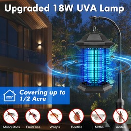 Fiveye Bug Zapper Outdoor Indoor, Electric Mosquito Zapper with 18W Power & 4400V High-Voltage, Coverage of 1/2 Acre, 5ft Power Cord, 3 Prong Plug, Waterproof Fly Trap for Patio, Backyard, Garden