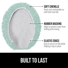 GORILLA GRIP Soft Chenille Bathroom Toilet Lid Cover, Machine Washable Seat Covers, 19.5x18.5, Stays in Place Rubber Backing, Fits Most Round, Elongated and Oblong Lids, Accessories Decor, Seablue