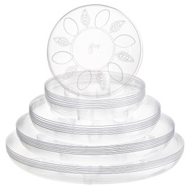 YOUEON 24 Pack Clear Plant Saucers with Feet, 6/8/10/12 Inch Heavy Duty Plastic Plant Drip Trays, Flower Pot Trays, Plant Water Catcher Tray for Indoor & Outdoor Plants, Round, 4 Sizes
