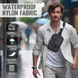 DEYACE Mens Sling Bag, YKK Zippers Small Crossbody Bag for Hiking Travel Work, Water Resistant Utility EDC Mini Chest Bag, Black, 5.9"L x 1.2"W x 8.6"H, Small Crossbody Bag