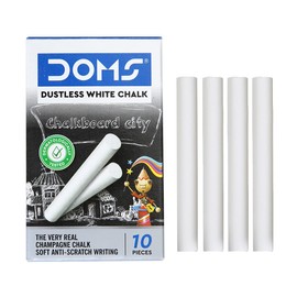 Doms Non-Toxic White Chalk | Extra Bright, Smooth & Long Lasting | Soft & Anti-Scratch Writing | Mess-free Dustless Chalk Sticks | Pack of 100 Chalks