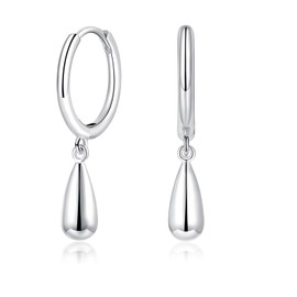 Cangall Silver Drop Hoop Earrings for Women, Sterling Silver Hoop Earrings with Teardrop Dangling, Hypoallergenic Lightweight Unisex Teardrop Charm Dangling Cuff Sleeper Cartilage Hoop Earrings