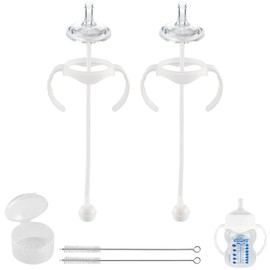 Sippy Straw Cup Conversion Kit for Dr Browns Wide-Neck Baby Bottles, Spill-Proof Transition Kit with Silicone Sippy Nipple, Weighted Straw, Handle, 2 Pack, 8m+