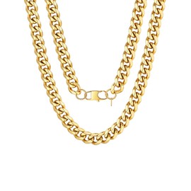 FOCALOOK Men's Necklace 3 mm / 6 mm / 9 mm / 12 mm Solid Curb Chain Necklace Stainless Steel Link Chain Punk Hip Hop Rapper Necklace for Men / Boys Gold / Silver / Black 45 cm / 55 cm / 65 cm / 70 cm / 75 cm, Gold Plated