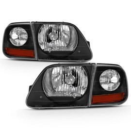 ACANII - For Black 1997-2003 Ford F150 Expedition Lightning Style Headlights Headlamps w/Corner Signal Lights 4pcs Set