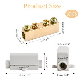 Kioiner Pack of 6 Terminal Blocks, Electric Clamps Made of Brass, Conductor Clamps with ABS Housing, 100 A, 1000 V, Electric Terminal Block, Suitable for 2.5 to 16 mm² Hard and Soft Wire