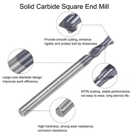sourcing map 4pcs 4mm Dia 4mm Shank Square Nose End Mill 2 Flutes HRC45 Carbide AlTiN Coated CNC Router Bits Cutter Tools for End Milling CNC Machining