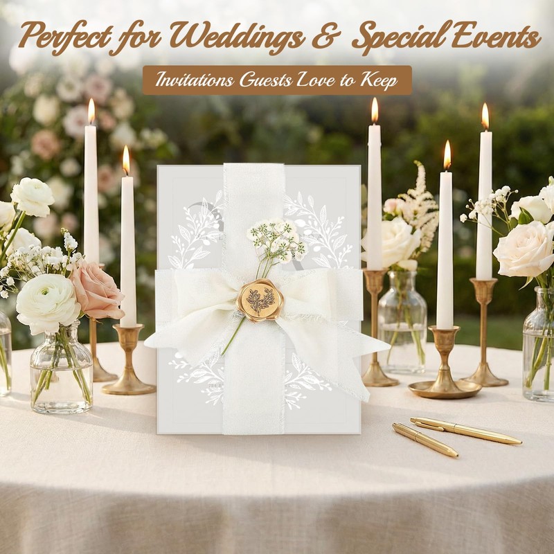 Dadoudou 50 Set Wedding Invitation Kit, Pre-Folded Vellum Jackets for