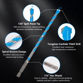 YEXEY 10PCS 5/16" Masonry Concrete Drill Bit Set,Tungsten Carbide Drill Bit Tip,Hex Shank Drill Bits Set for Tile,Brick,Marble,Plastic,Cement,Wood,Glass etc.