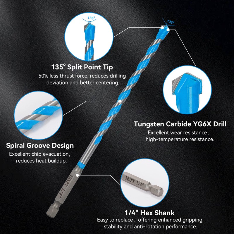 YEXEY 10PCS 5/16" Masonry Concrete Drill Bit Set,Tungsten Carbide Drill