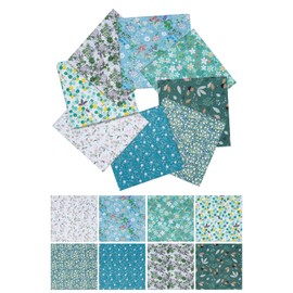 eZAKKA 8 Pack Green Cotton Fabric Fat Quarter Bundles Quilting Blue Floral Fabric Squares Fall Patchwork Flower Fabrics for Quilting Kits, DIY Handmade Sewing Crafting, 10 x 10 Inch(Green Floral)