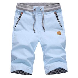 Tansozer Pantalones cortos casuales para hombre, ajuste clásico, con cordón, para verano, playa, cintura elástica y bolsillos, Azul-cielo, XX-Large