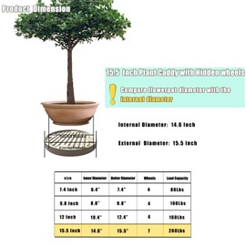Dcpes 15.5" Plant Caddy with Hidden Wheels, 7 Invisible Caters, Rolling Plants Stand with Wheel Dolly, Wheeled Planter Roller Base, Indoor Pots Holder Tray Plants Pallet, Beige, 2Pack