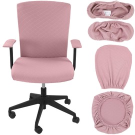 Tallew 4 Pcs Office Chair Covers Set Computer Universal Protective Stretchable Chair Seat Covers Desk Armrest Slipcovers Pads Office Cushion Backrest for Rotating(Pink)