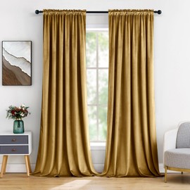MIULEE Gold Velvet Curtains Thermal Insulated Blackout Curtain Drapes for Bedroom Living Room Darkening 84 Inches Long Curtains Panels Rod Pocket Set of 2