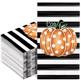 JarThenaAMCS 100Pcs Fall Pumpkin Guest Napkins Pumpkin Dot Stripe Disposable Paper Napkins Dinner Hand Napkin for Autumn Thanksgiving Party Supplies