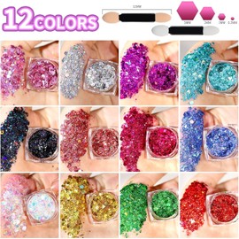 Gel de Purpurina para Cuerpo y Rostro, 12 Colores Brillo Lentejuelas Sirena, Maquillaje en Gel con Purpurina para Labios, Cabello, Ojos, Maquillaje de Festival y Decoración Corporal
