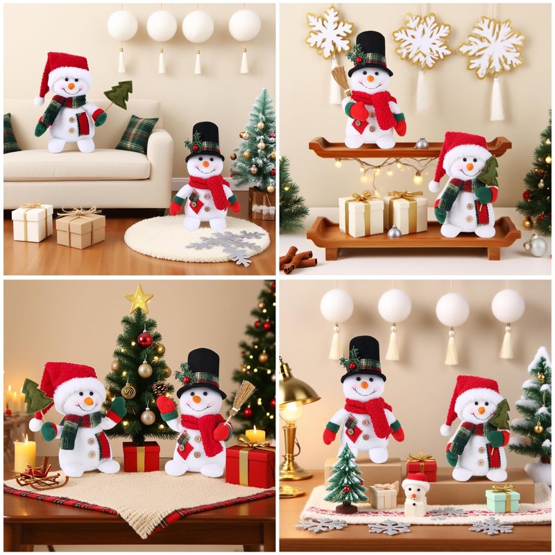 2 Packs Christmas Snowman Decorations, Xmas Tabletop Ornaments，Christmas Plush Doll