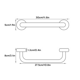 ASelected 2 Pack Grab Rails Bath Shower 12 Inch (30cm) Safety Support - Black