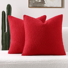 FUTEI Pack of 2 Red Boucle Accent Decorative Throw Pillow Covers,20x20 Inch Soft Solid Textured Cushion Case,Home Decor for Couch Bed Living Room