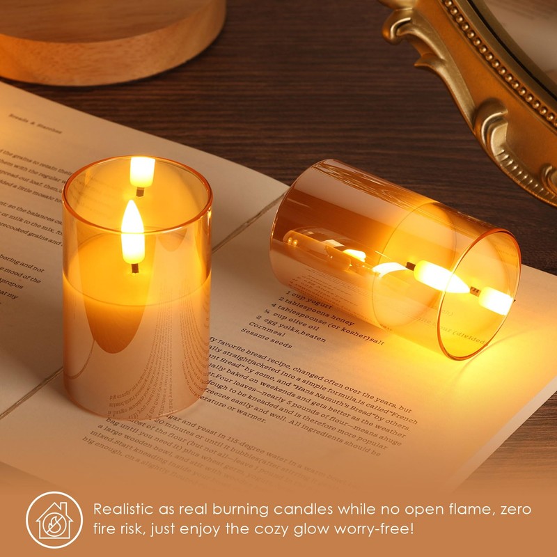 Girimax Gold Glass Flameless Votive Candles with Remote Timer, Real