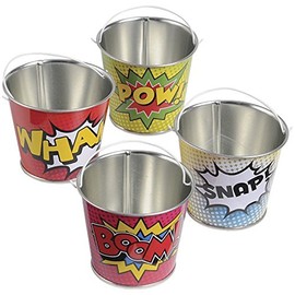 Assorted Super Hero Comic Book Theme Mini Metal Party Buckets (12)