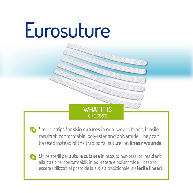 Eurosuture - Skin Closure, Hypoallergenic, Reinforced, Round Ends, 1/8 x