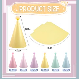 AIHSUMC 30 PCS Rainbow Party Cone Hats, Pastel Rainbow Themed Paper Hats, Macaron Themed Birthday Party Hats with Pom Poms for Kids and Adults Birthday Baby Shower, Bridal Shower, Party Supplies