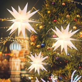 FUCHSUN Moravian Star Pendant Light Christmas Hanging Light Warm White PVC Paper Lantern Tree Topper USB Operated for Home Decoration (11.8 Inches)