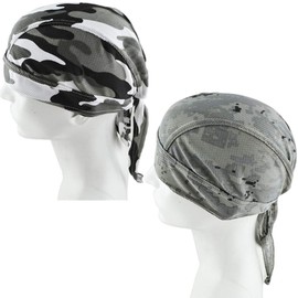 Gbateri 4 Pack Sweat Wicking Cycling Bandana Durag Dew Rags, Skull Cap Beanie Cooling Helmet Liner Pirate Hat Head Wrap for Motorcycling, Running, Hiking, Cooking & Outdoor Activities,Mesh-Camo