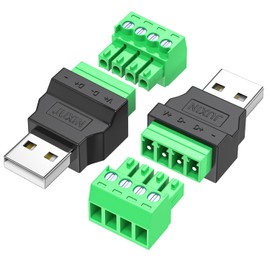 JUXINICE 2Pack Solderless USB Connectors, USB 2.0 Screw Terminal Block Adapter Connector Converter DIY USB2.0 A Male Adapter Connector USB Breakout Board with Black Heat Shrink tubing