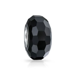 Solid Black Faceted Murano Glass .925 Sterling Silver Core Spacer Bead Fits European Charm Bracelet For Women Teen