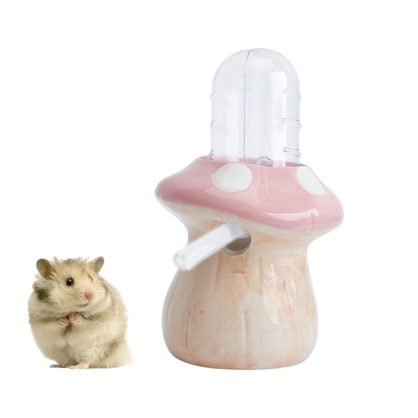 Saim Leakproof Ceramic Hamster Water Bottle with Mushroom Ceramic Stand,