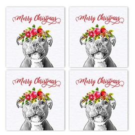 Staffordshire Bull Terrier Christmas Card - Holly Crown - Pack of 5 Cards - Staffy Staffie Lover