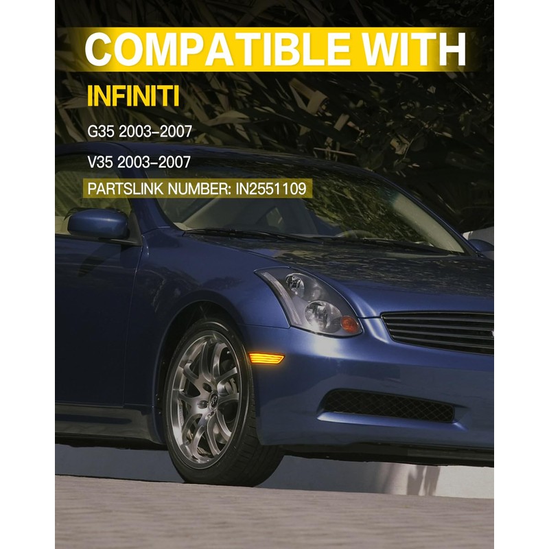 litzland Led Front Bumper Side Marker Lights Compatible with Infiniti