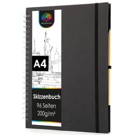 OfficeTree Sketchbook A4 Spiral Bound – Portrait Format – 96 Pages 48 Sheets – Sketchbook A4 200 g – White Blank Paper – Sketchbook Watercolour – Sketchbook with Pencil