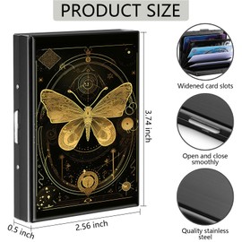 DHYYDSQZ Credit Card Holder, Golden Moth Moon Butterfly Design Mini RFID Blocking Aluminum Wallet Slim Metal Hard Case Shell Travel Wallet ID Case Small Credit Cards Case Business Cards for Women Men